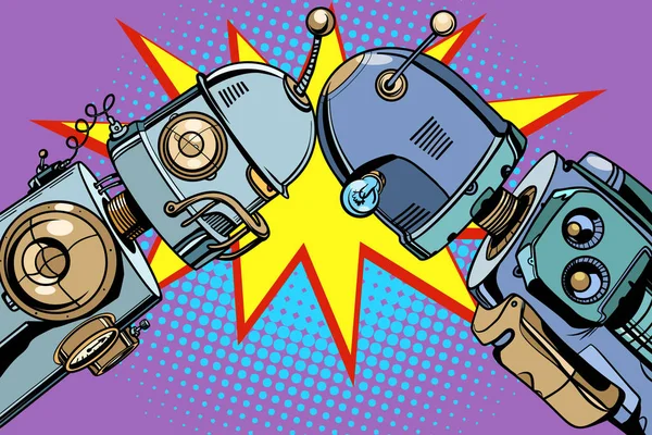 Eski Robotlar Yenilere Karşı Pop Art Retro Vektör Vintage Illüstrasyonları — Stok fotoğraf