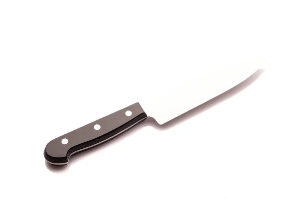 Couteau Cuisine Acier Avec Poignée Rivetée Blanc Isolé — Photo