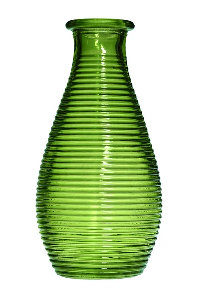 Kleine Groene Glazen Fles Voorkant Van Witte Achtergrond — Stockfoto