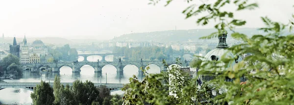 Panorama Praga Matinal Vista Rio Vltava Das Pontes Praga Através — Fotografia de Stock