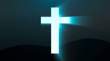 Light cross of Christ, ray beams background. 3d rendering clipart