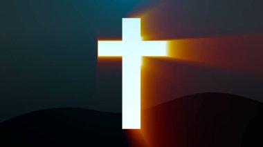 Light cross of Christ, ray beams background. 3d rendering clipart