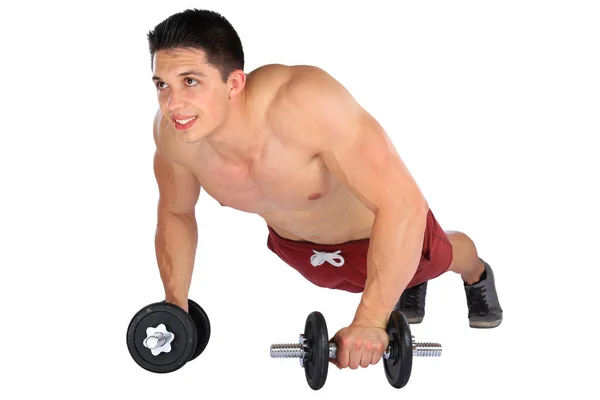 Loed Empuja Hacia Arriba Deportes Dumbbells Bodybuilders Musculación Libre Sobre — Foto de Stock