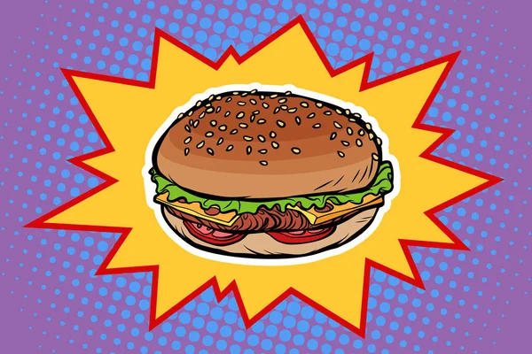 Fast Food Burger Pop Art Retro Vektor Illustrator — Stockfoto