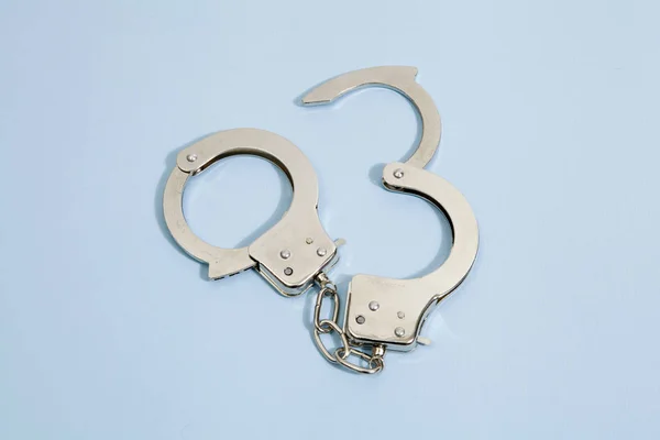 Isolated Handcuffs Pop Vibrant Color Background Minimal Color Still Life — Stock Photo, Image