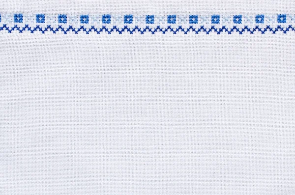 Słowiański Ścieg Krzyżykowy Przez Białe Niebieskie Nici Wzór Etniczny Tekstura — Zdjęcie stockowe