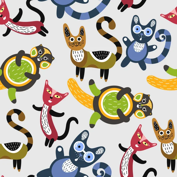 Seamless Pattern Funny Cats Artistic Background Cute Kittens Colorful Animals — Stock Photo, Image