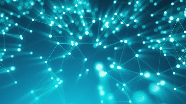 Abstracte Verbindingsstippen Technologie Achtergrond Digitale Tekening Blauw Thema Netwerkconcept — Stockfoto