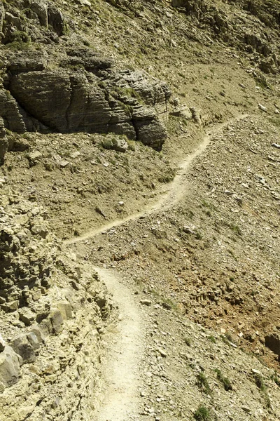 Étroit Sentier Montagne Été Sentier Mène Descente Suivant Versant Montagneux — Photo