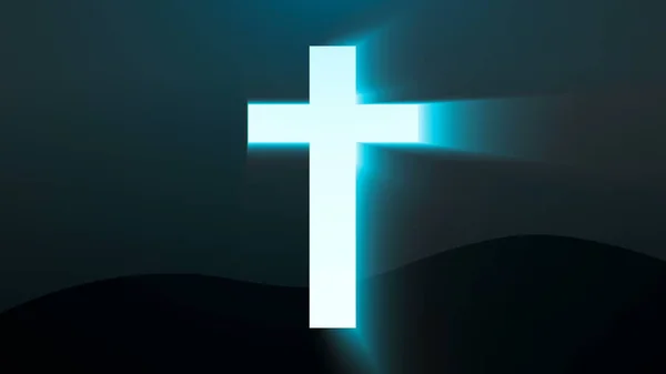 Light cross of Christ, ray beams background. 3d rendering
