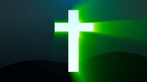 キリストの光の十字架 ビームス背景です レンダリング — ストック写真