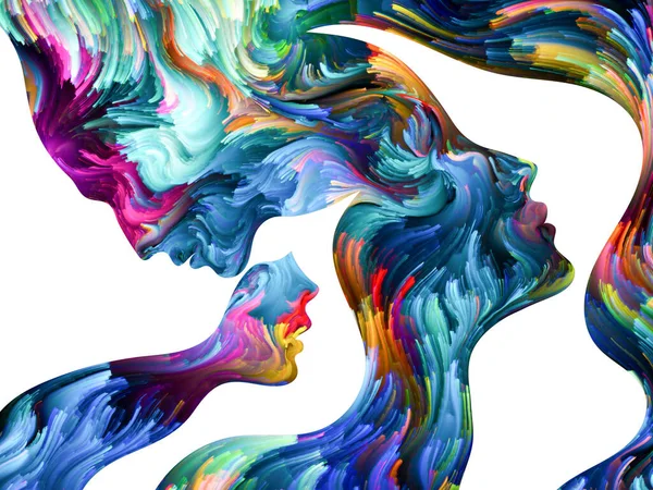 Seria Color Thinking Profile Ludzkie Wykonywane Żywą Farbą Temat Kreatywności — Zdjęcie stockowe