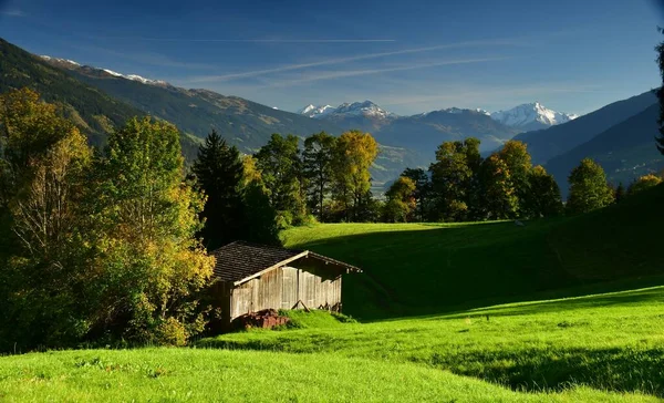 Temps Automne Avec Vue Sur Monde Montagneux Dans Tyrol Zillertal — Photo