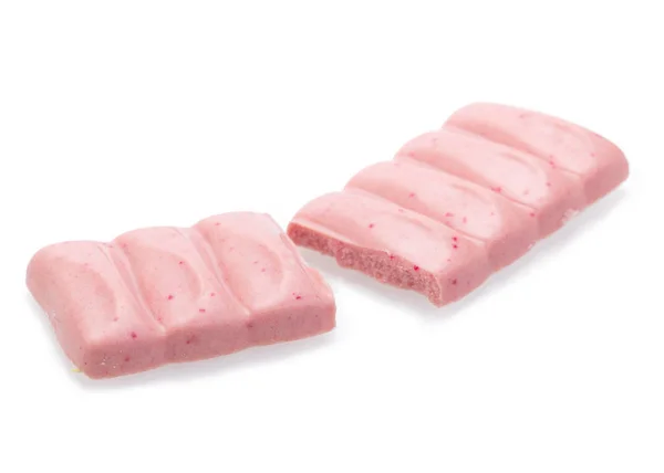 Heerlijke Roze Chocolade Geïsoleerd Witte Achtergrond — Stockfoto
