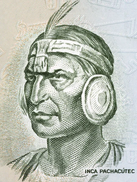 Портрет Інка Пачакутека Старих Перуанських Грошей — стокове фото