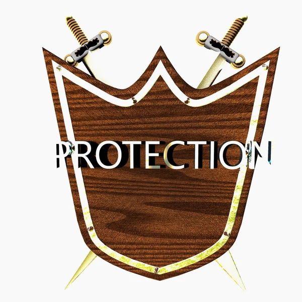 Proteção Escudo Com Espadas Renderização Imagem Quadrada — Fotografia de Stock
