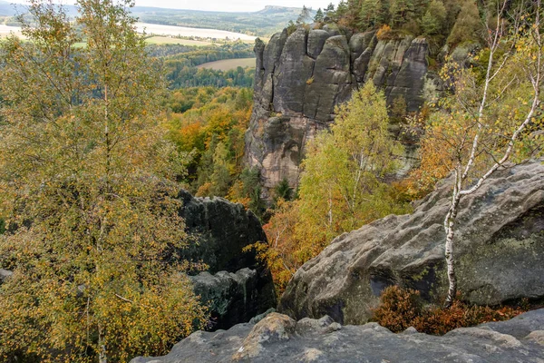 Automne Dans Région Des Montagnes Grès Elbe Bad Schandau Schrammsteine — Photo