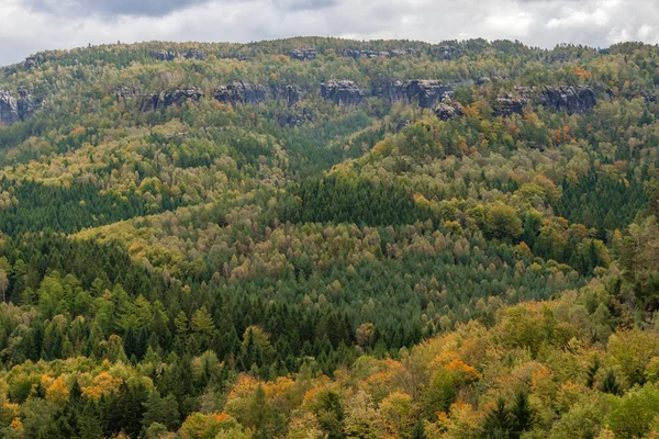 Herfst Het Elbe Zandsteengebergte Bad Schandau Schrammsteine — Stockfoto