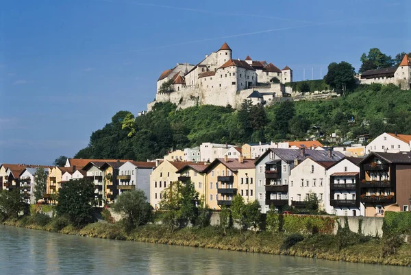 Vista Cidade Com Castelo Sobre Salzach — Fotografia de Stock