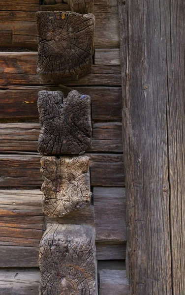 Detal Starego Drewnianego Bloku Xviii Wiek Kłody Boku Abd Przodu — Zdjęcie stockowe