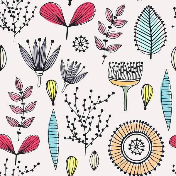 Floral Seamless Pattern Hand Drawn Creative Flowers Lines Strips Abstract — Stock Photo, Image