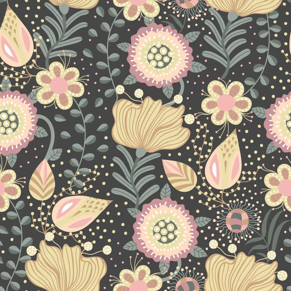 Floral Seamless Pattern Hand Drawn Creative Flowers Folk Style Colorful — Stock Photo, Image
