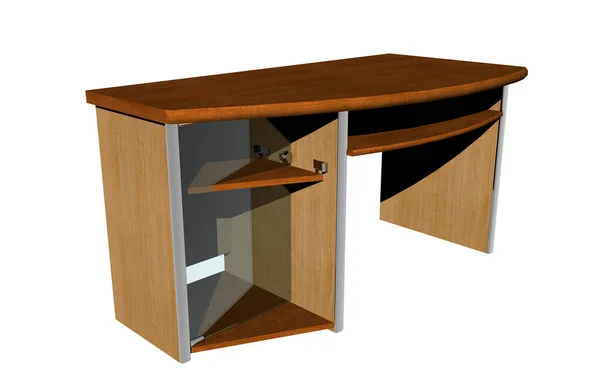 Holztisch Mit Braunem Schrank Auf Weißem Hintergrund — Stockfoto