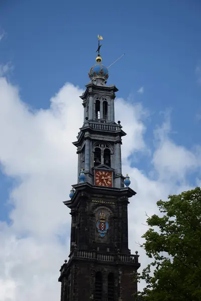 Amsterdam Holandsko Podzemí Westerkerk Kostel Věž Věž Architektura Budova — Stock fotografie