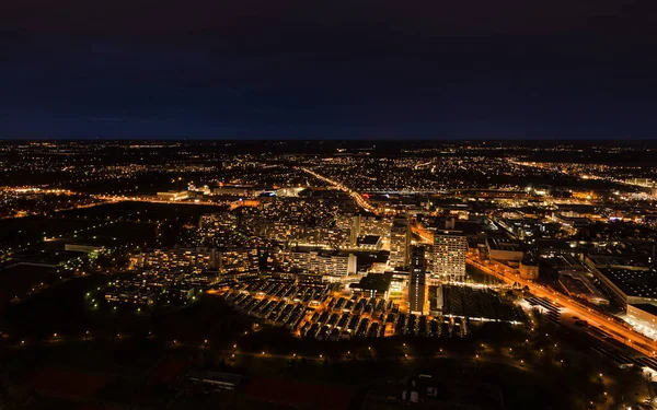 Légi Panorámás Városkép Fényes Fényekkel Éjszaka München — Stock Fotó