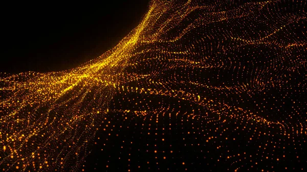 豪華なゴールドの輝く粒子は波背景です レンダリング — ストック写真