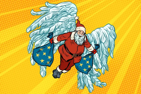 Santa Claus Alas Ángel Regalos Navidad Arte Pop Ilustración Vectorial — Foto de Stock