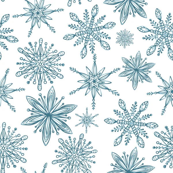 Zimowy Bezszwowy Wzór Ręcznie Rysowane Kreatywne Płatki Śniegu Śnieg Tło — Zdjęcie stockowe