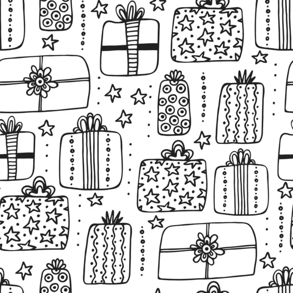手绘不同礼品盒的无缝图案 漂亮的设计 有创意的礼物节日快乐可用于墙纸 纺织品 包装材料 卡片等 矢量说明 第10页 — 图库照片