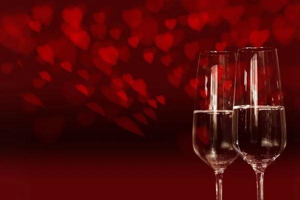 Sky Red Hearts Champagne Valentines Day — Stock Photo, Image