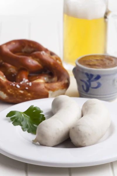 Bavarian White Sausages Pretzel — Stock Photo, Image