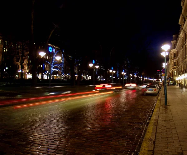 Muy Pocos Coches Personas Calle Hasta Altas Horas Noche Pohjoisesplanadi — Foto de Stock