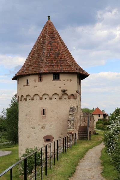 Věž Městské Hradbě Bergheim Alsasku — Stock fotografie