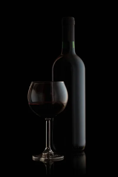 Fles Rode Wijn Zwarte Achtergrond — Stockfoto