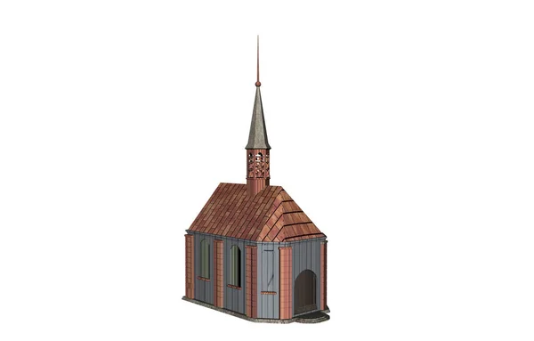 Vecchia Cappella Con Torre Della Chiesa Tetto Rosso — Foto Stock