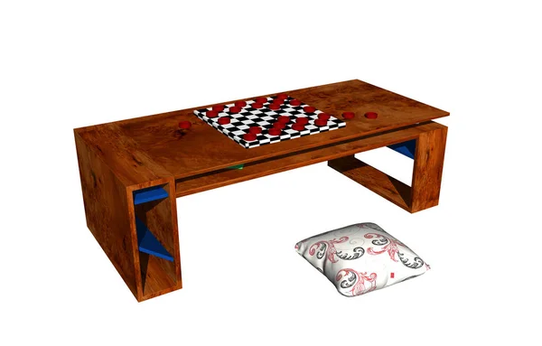 褐色木桌 配有女士游戏板 — 图库照片