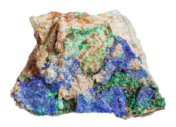 Makro Polowanie Naturalnych Mineralnych Okazów Skalnych Niebieskiego Azurytu Zielonego Malachitu — Zdjęcie stockowe