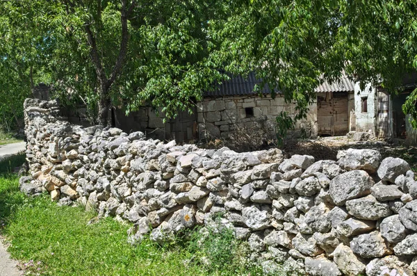 Valla Piedra Rústica Antigua Casa Abandonada —  Fotos de Stock