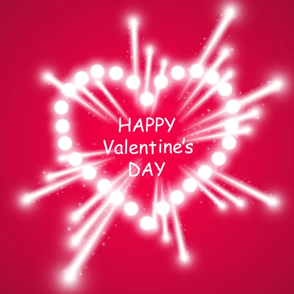 Heart Lamps Ith Luminous Fireworks Pink Background Valentines Day Card — Stock Photo, Image