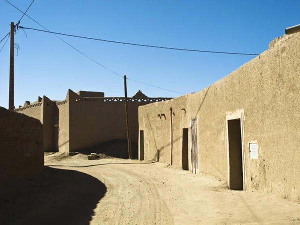 Paisagem Urbana Merzouga Marrocos Com Seus Edifícios Típicos Fora Loam — Fotografia de Stock