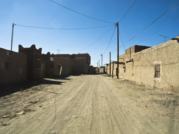 Paisagem Urbana Merzouga Marrocos Com Seus Edifícios Típicos Fora Loam — Fotografia de Stock