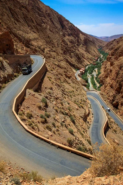 Winding road through impressive Dades gorge, Morocco