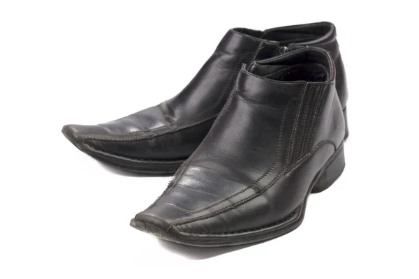 Par Usado Zapatos Mans Negros Aislados Blanco —  Fotos de Stock