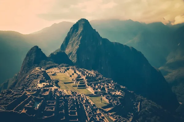 Вид Древний Город Мачу Пикчу Перуанских Андах — стоковое фото