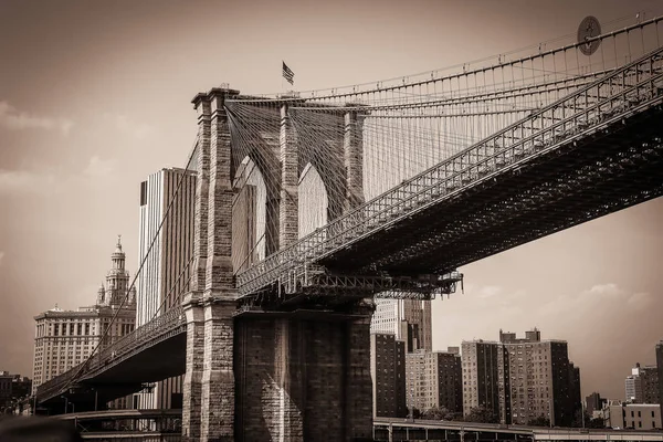 New York Brooklyn Köprüsü Siyah Beyaz — Stok fotoğraf