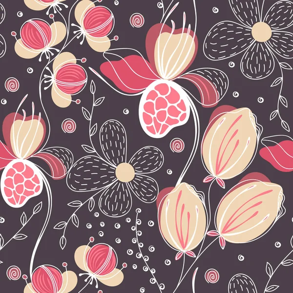 Floral Seamless Pattern Hand Drawn Creative Flower Colorful Artistic Background — Stock Photo, Image